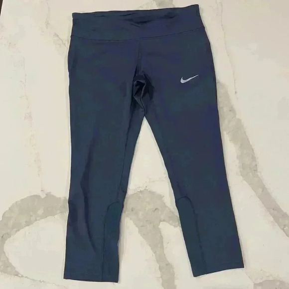 Nike Dri Fit Cropped Activewear Leggings Blue Womens Size Medium Running MeshLeg - Picture 1 of 10